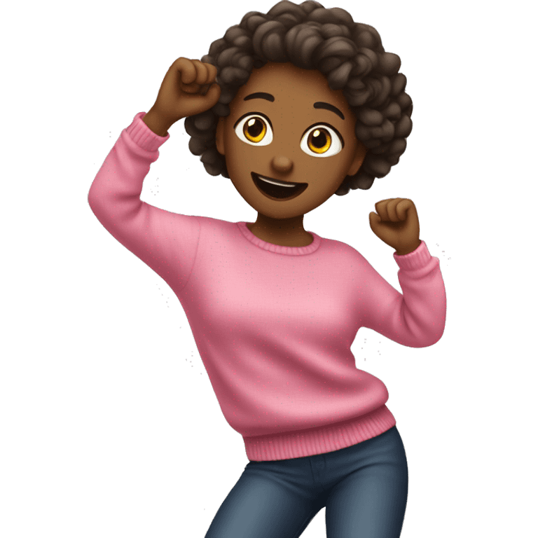 Girl in pink sweater dancing emoji