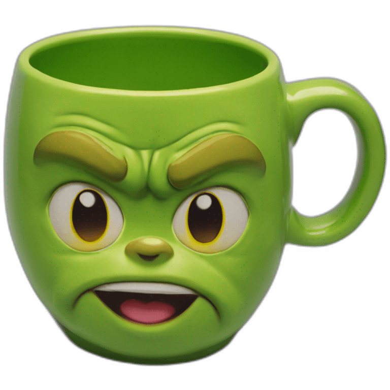 Grinch face shaped mug yellow eyes emoji