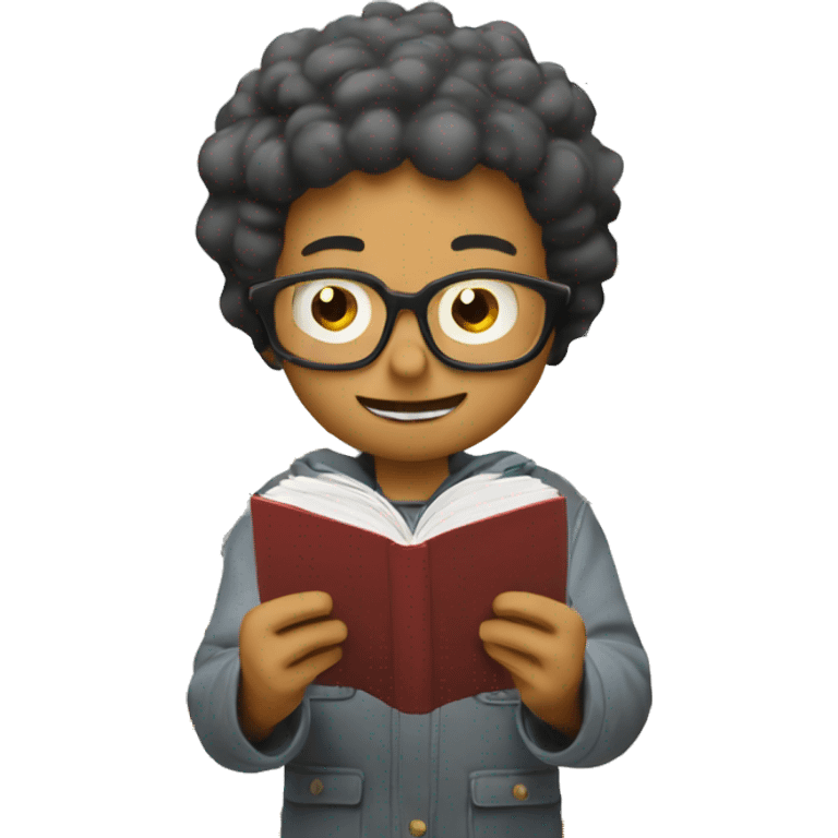 ai reading a book with emojis of pdf, document and text flying around emoji