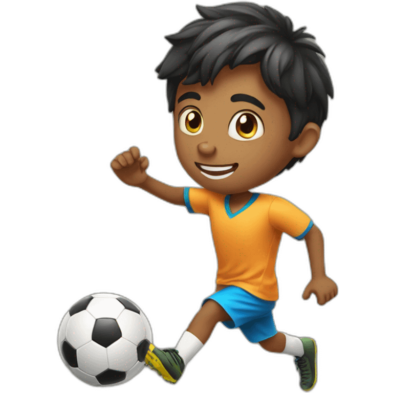 Indian boy playing soccer with ball  emoji