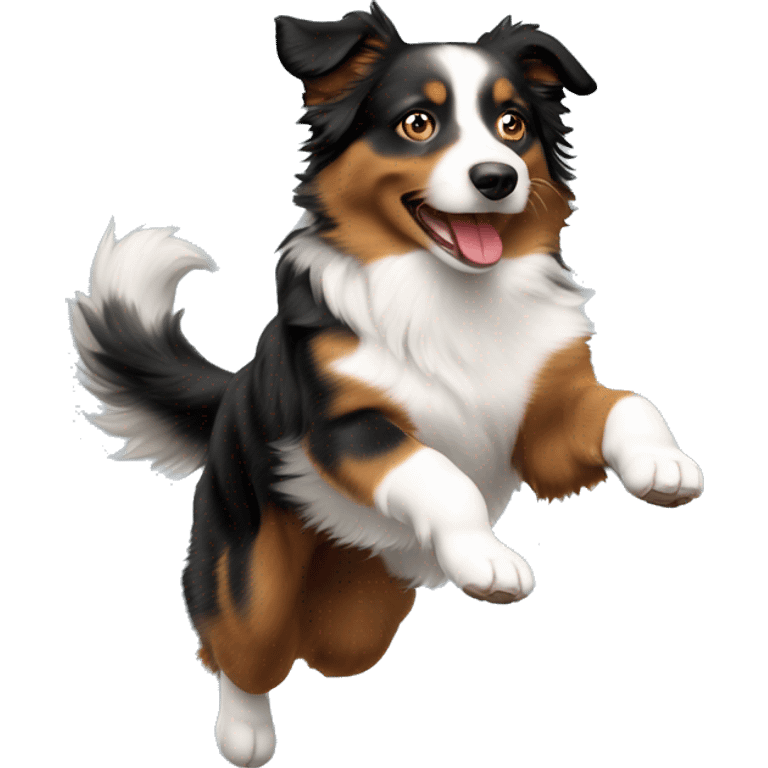 Jumping Australian shepherd over anvil emoji