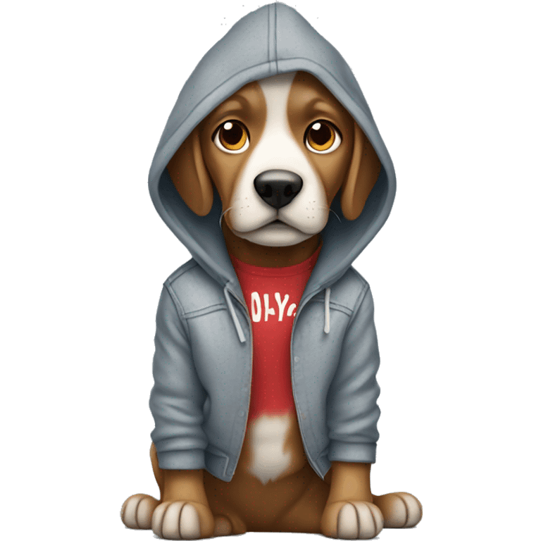 Dog wearing a hoodie gray a Jean and shoes color red emoji