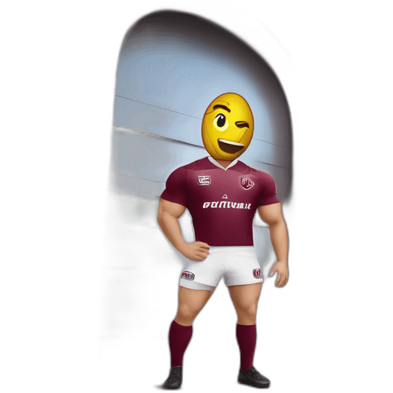 Tout le corps Rugbyman avec un ballon dans la main qui porte le logo du Servette rugby club  emoji