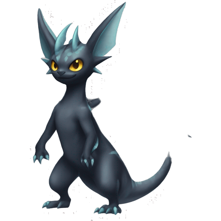 Black Edgy Ethereal Noivern-Vaporeon-Litten with fins as ears full body emoji