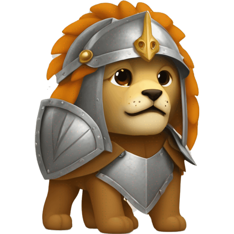 Un león mezclado con un fénix y armadura medieval emoji