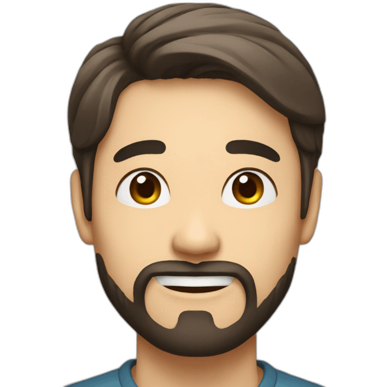 korean male early thirties short beard long brown female hair happy expression emoji