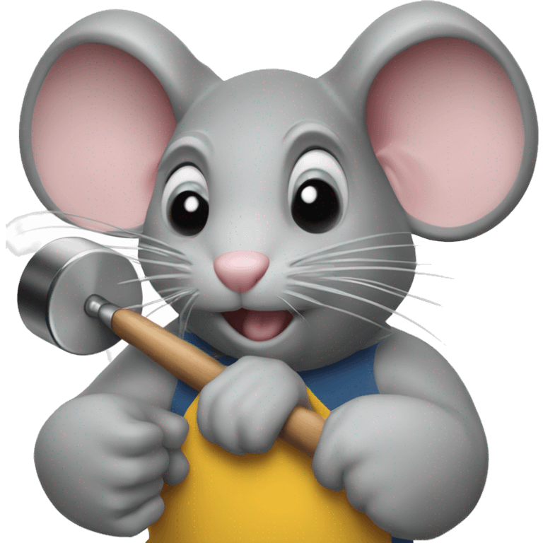 A strong rat holding a dumbbell in one hand and a cooking spatula in the other emoji