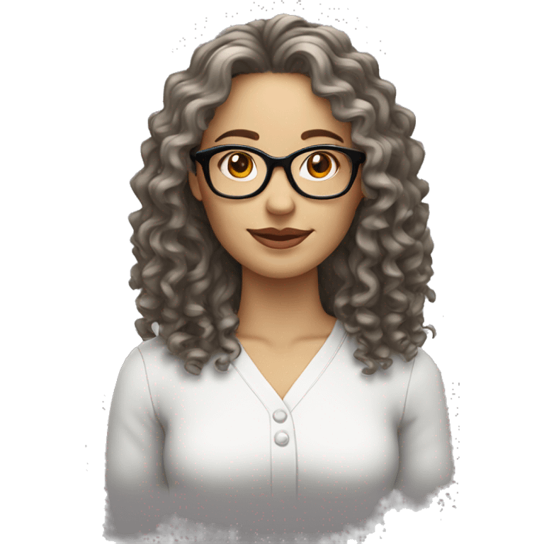 Long Curly hair white woman black eyes with glasses emoji