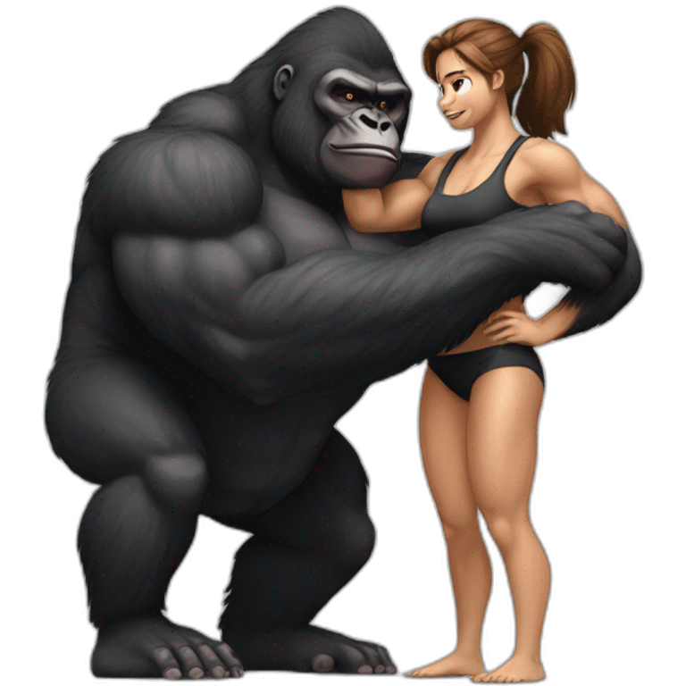 Big buff Gorilla holding a Girl doing squats emoji