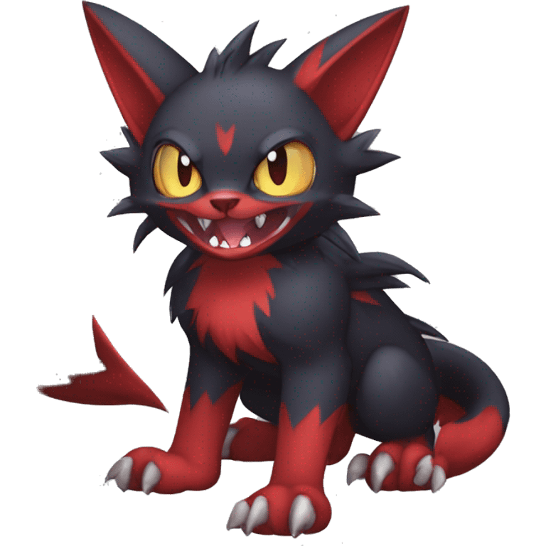   cool cute fantasy anime dark animal vampiric Litten-Zoroark-Nargacuga-cat-hybrid Fakemon with big fangs and bat-ears full body emoji