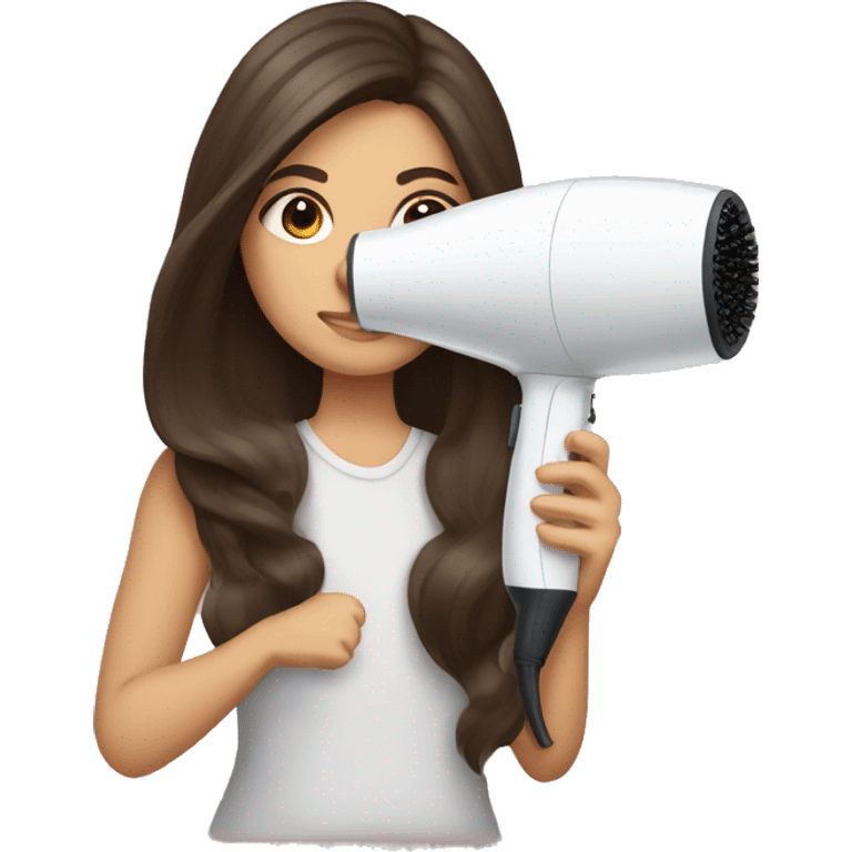 brunette girl holding a hair dryer and brush emoji