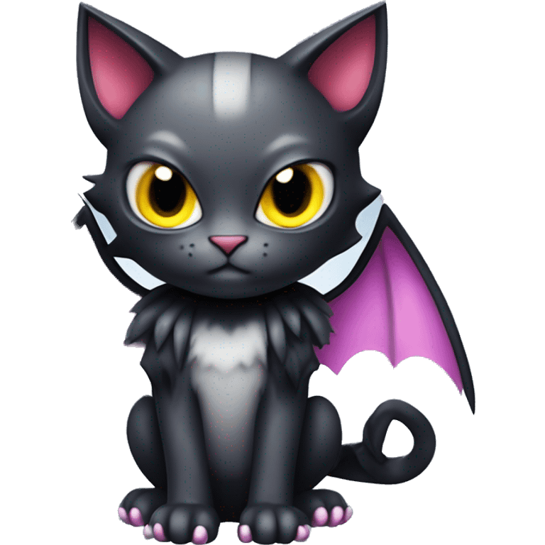 Cute edgy cool kawaii vampiric dark cat-vernid-Fakémon-Digimon with bat-wings as ears full body emoji