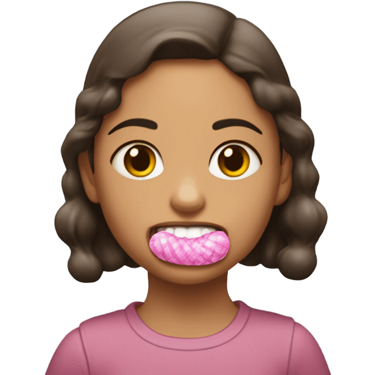 una niña morena con rulos comiendo chicle  emoji