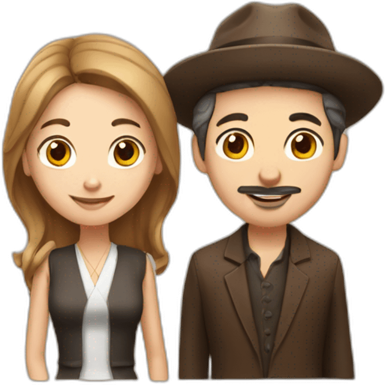 Jewish man and Chinese lady with brown Staffordshire terrier emoji