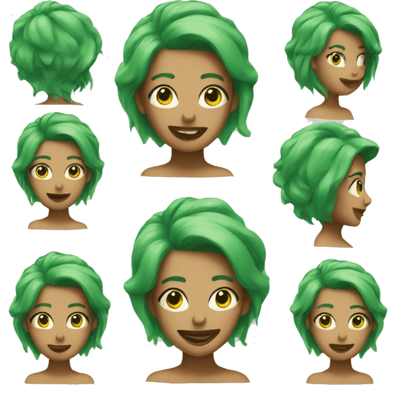 Woman with green hair winking emoji