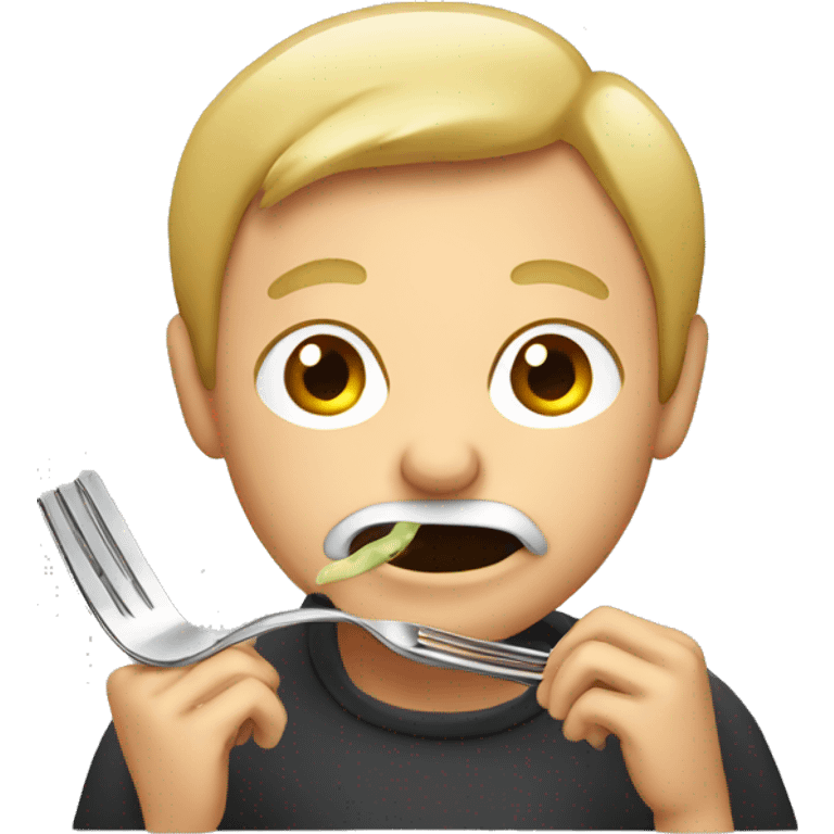 man eating soup with a fork emoji