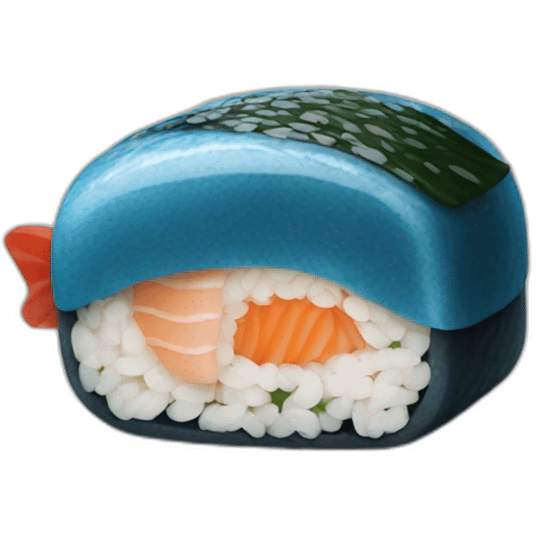 Chat bleu mange sushi emoji