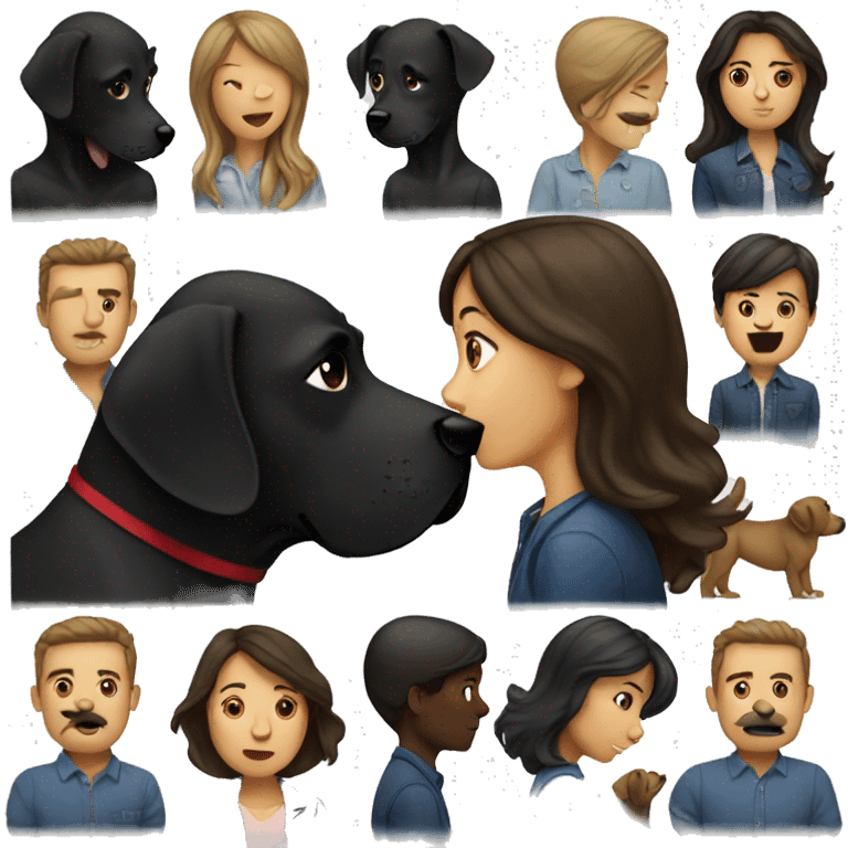 Brunette kissing big black dog emoji