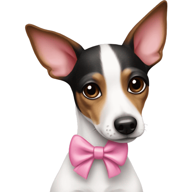 Rat terrier wearing a pink bow emoji