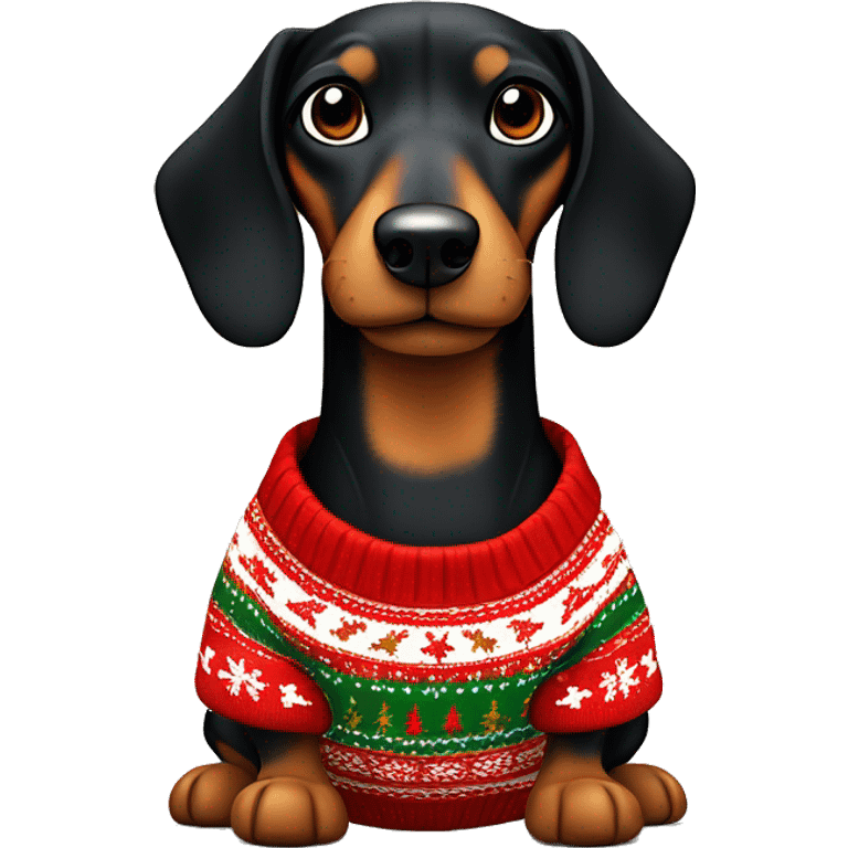 Black & tan Sausage dog wearing Christmas jumper  emoji