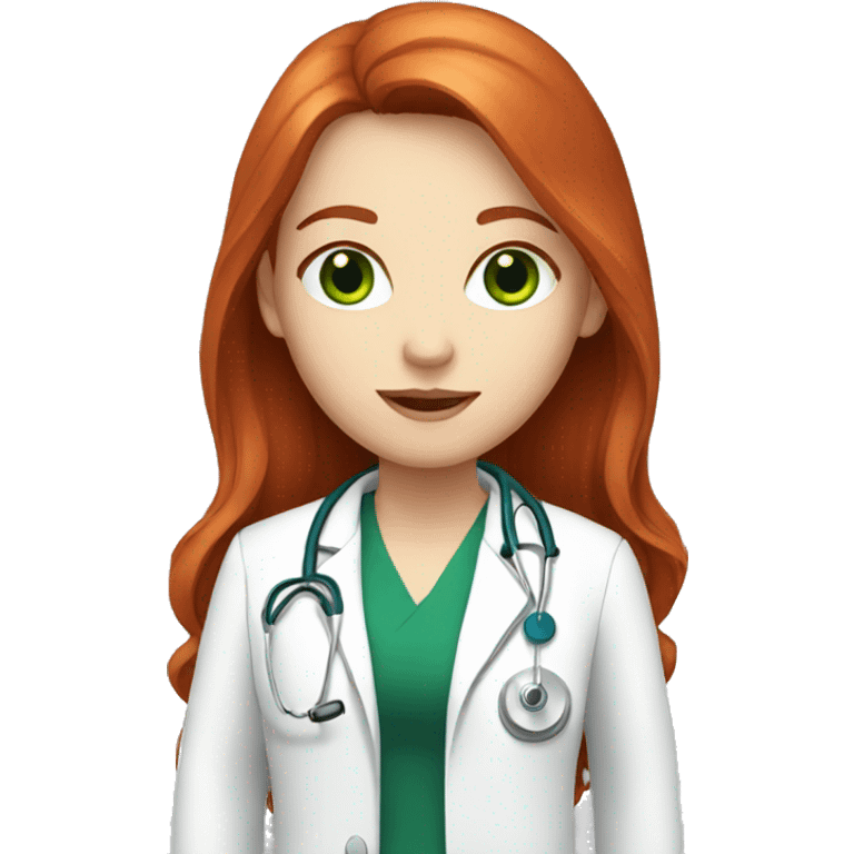 Doctor, long red hair, girl, white skin, green eyes emoji