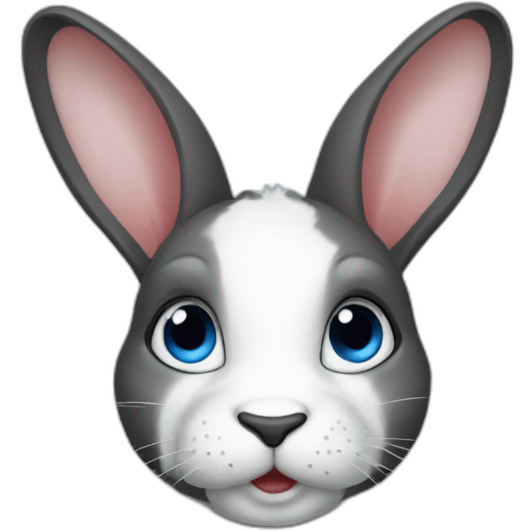 A dutch rabbit with black and blue eyes emoji