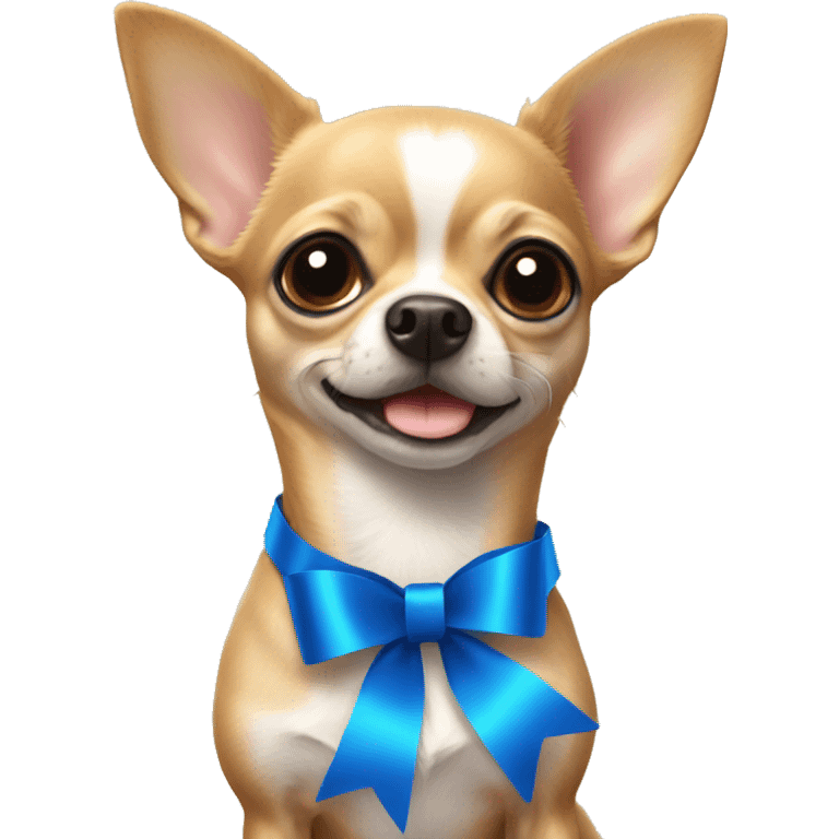 A chihuahua with a blue ribbon emoji