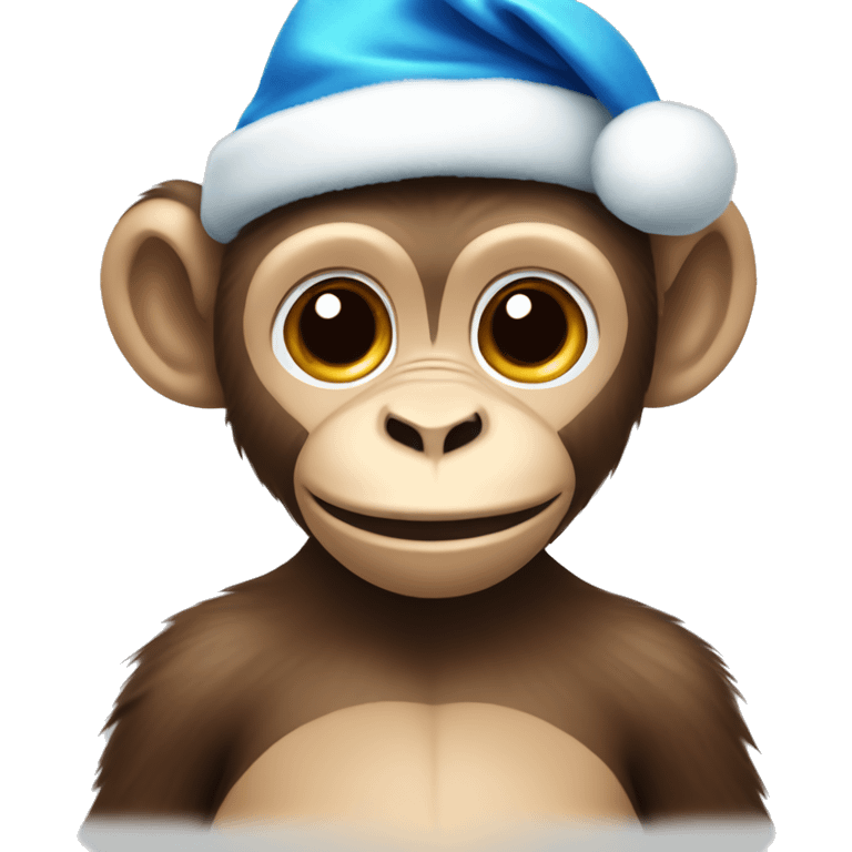 cute monkey with blue Christmas hat emoji