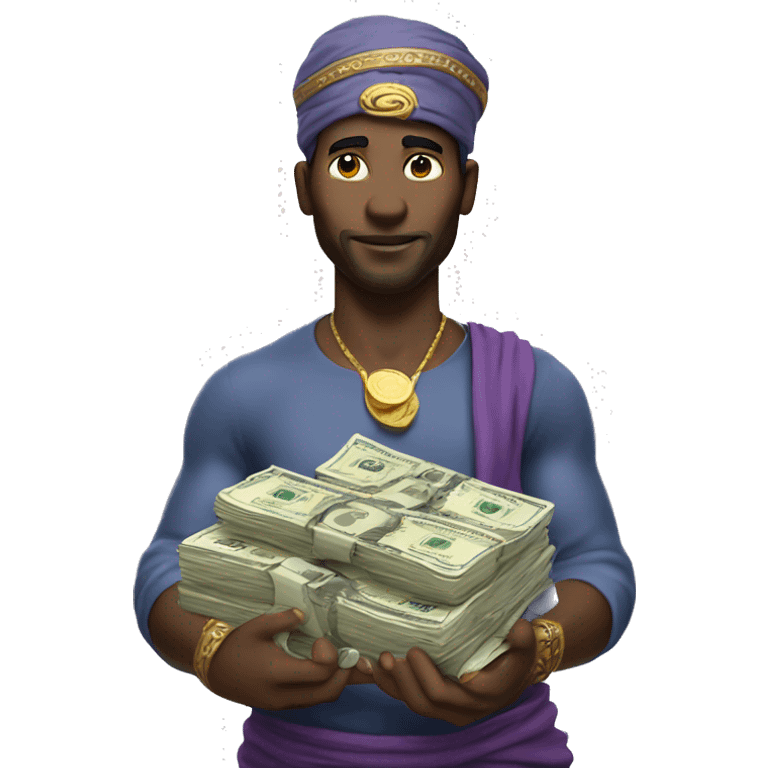 genie holding the big stack of money  emoji