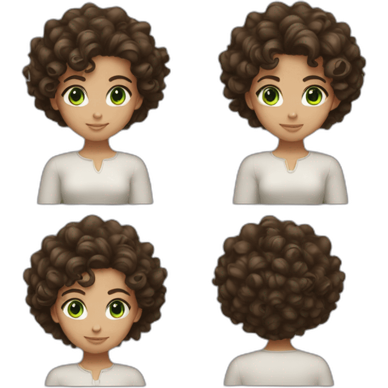 Brunette girl, curly hair, green eyes  emoji