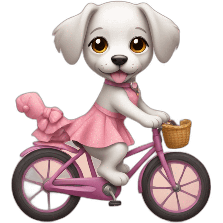 a puppy riding a  bike in a cute dress emoji