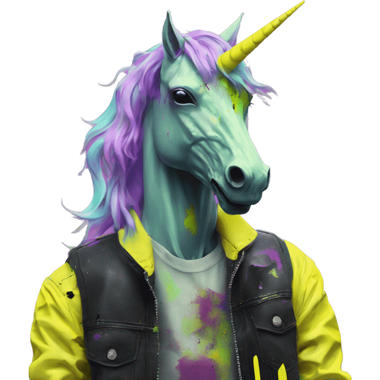 .Zombie_ Vaporwave black holographic oilslick zombie unicorn smoking yellow caution tape  emoji