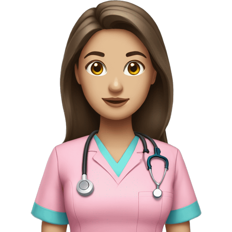 pretty brunette nurse with long hair in pink scrubs emoji