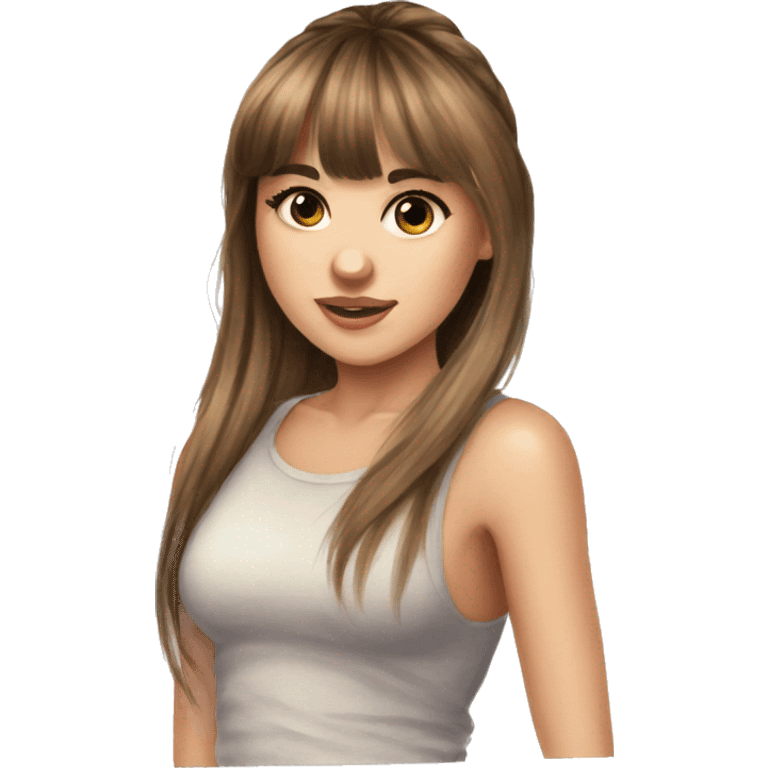 Brown hair girl with bangs and ponytail do g watercolor painting emoji