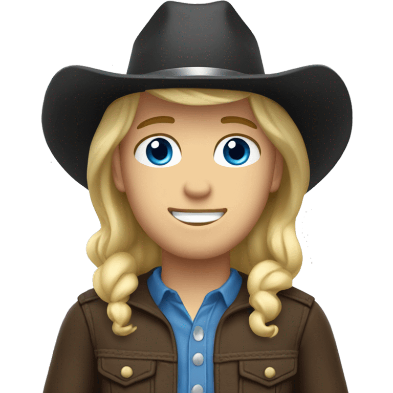 Cowboy with fair skin, black hat , blue eyes, blond hair emoji