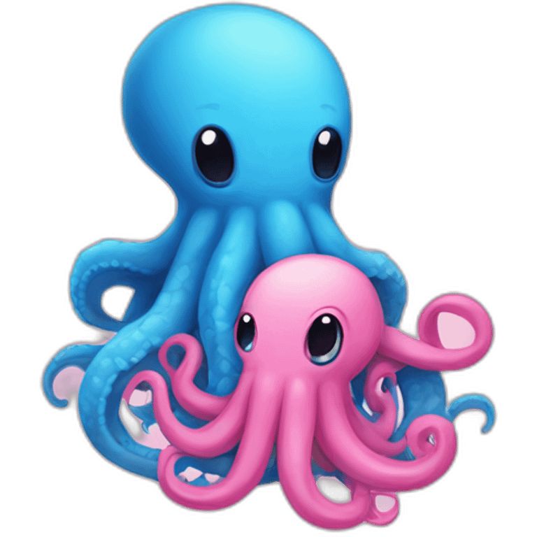 an adorable blue kraken hugging another pink kraken  adorable emoji