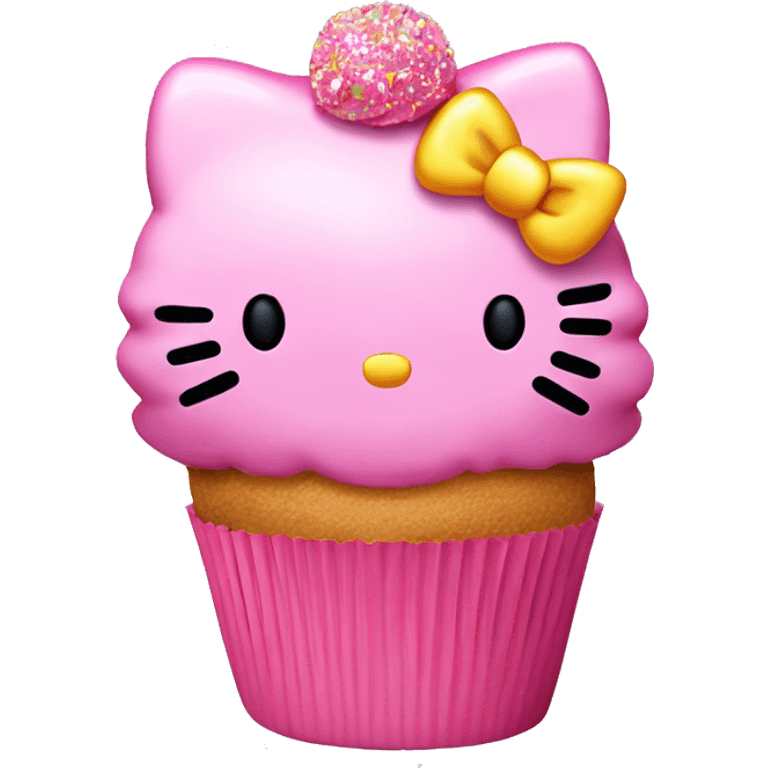 Hello kitty cupcake with pink frosting and sprinkles  emoji