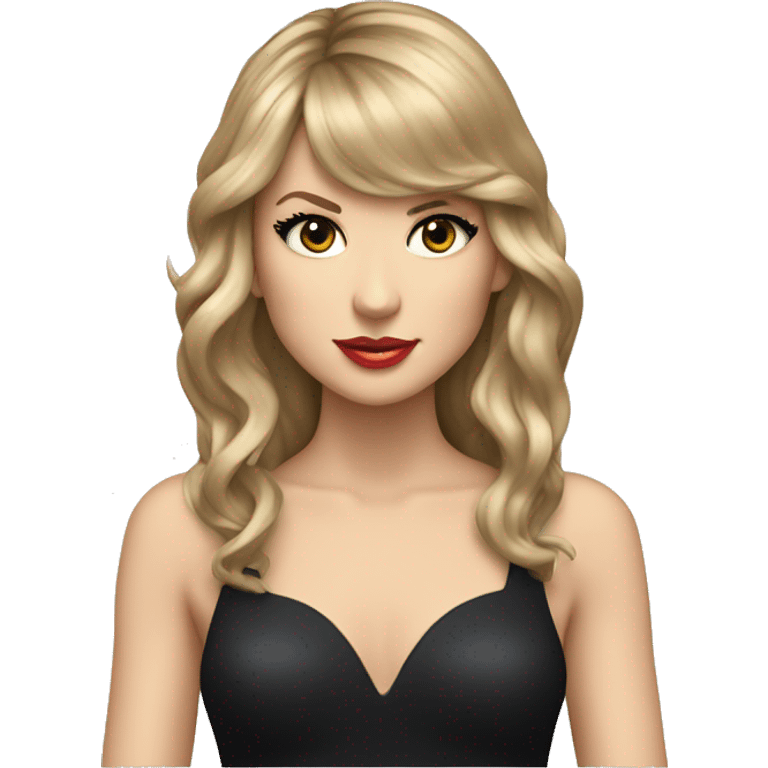 Taylor Swift with long hair and black bodysuit on with microphone in hand  emoji