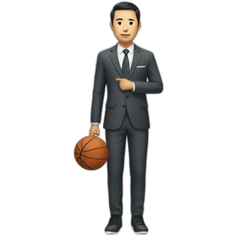 asian man in a suit holding a sneaker emoji