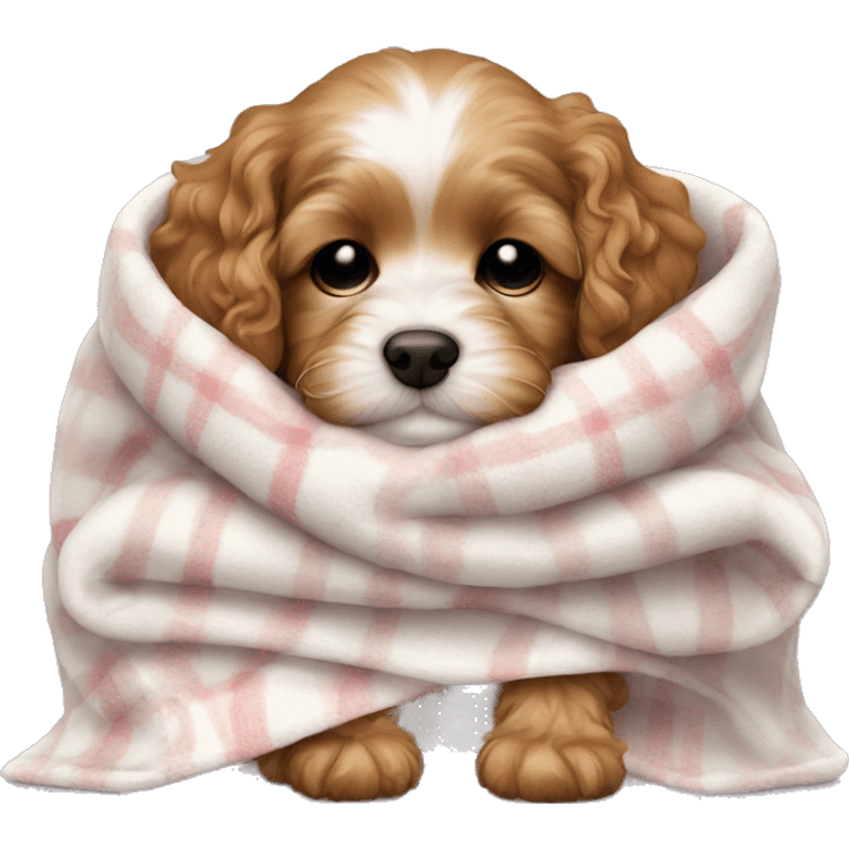 Cavapoo puppy sleeping with a blanket emoji