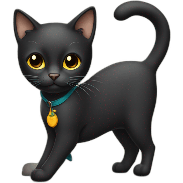 Gato negro con un zapato  en la boca emoji