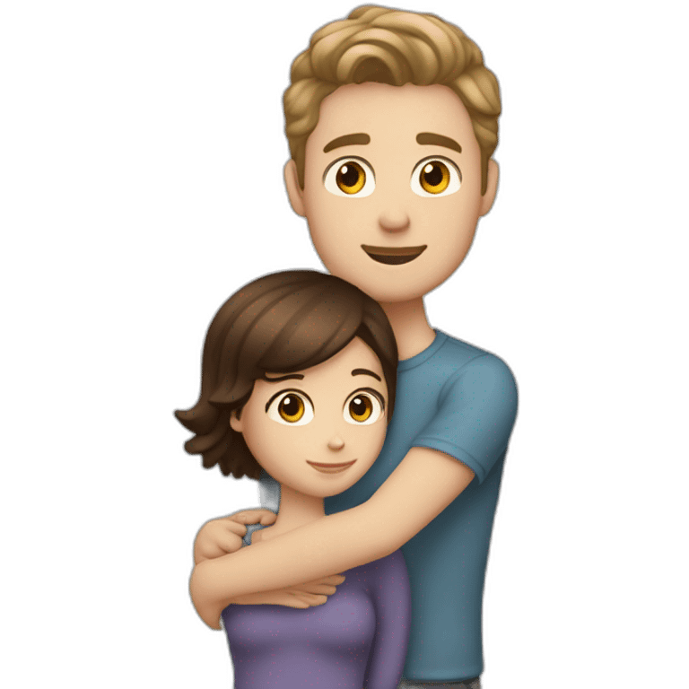 white skin Boyfriend with medium light hair and short dark brown hair girlfriend hugging emoji