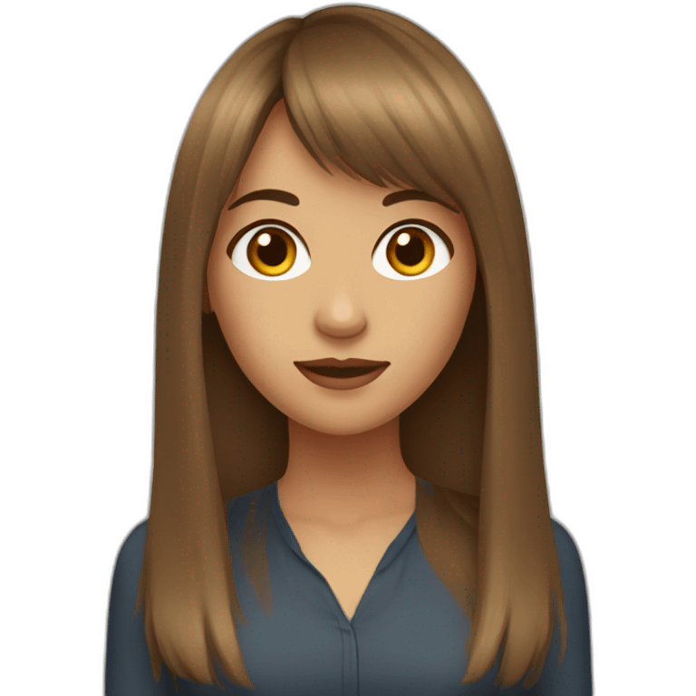 digital business young woman with long brown hair with bangs, brown eyes tan skin emoji