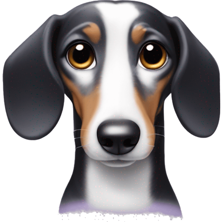 black and white dachshund with purple bow on head emoji