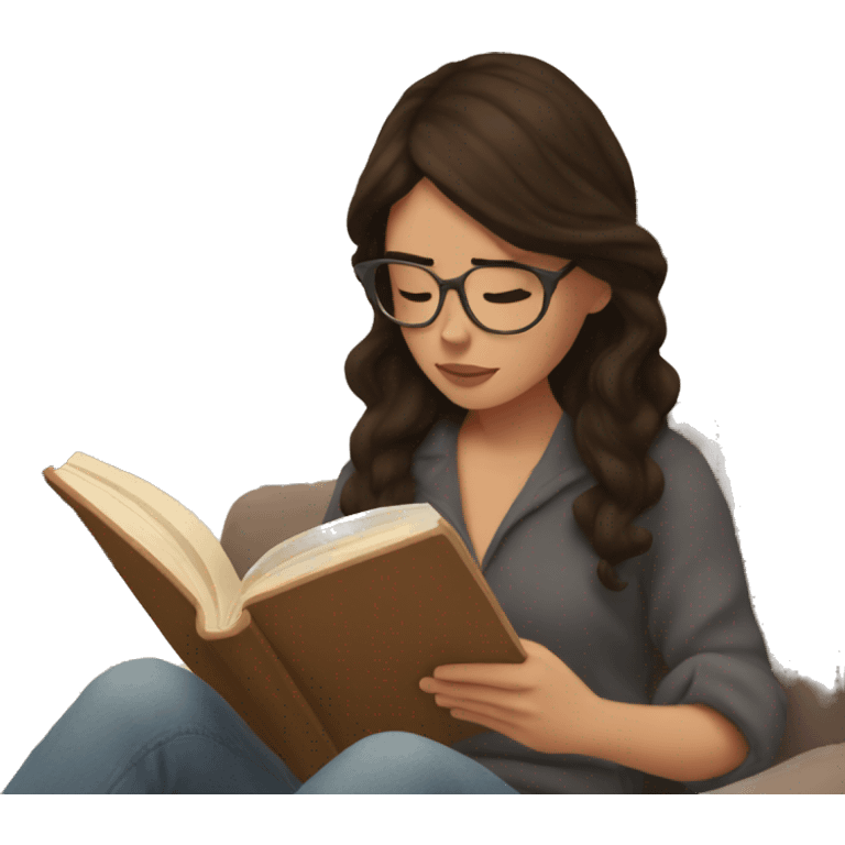 brunette reading a book cozy aesthetic emoji