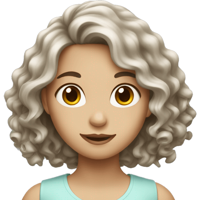 A girl with Brown wavy hair and white skin emoji