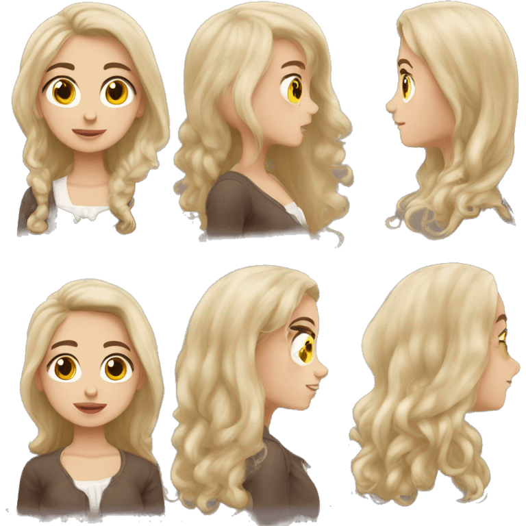 fille blanche, au cheveux mit long marron, yeux maron, boucle doreille dore emoji