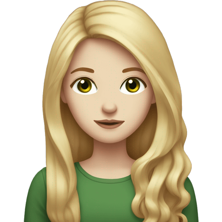 long dark red and blonde hair girl, pale skin, green eyes, emoji