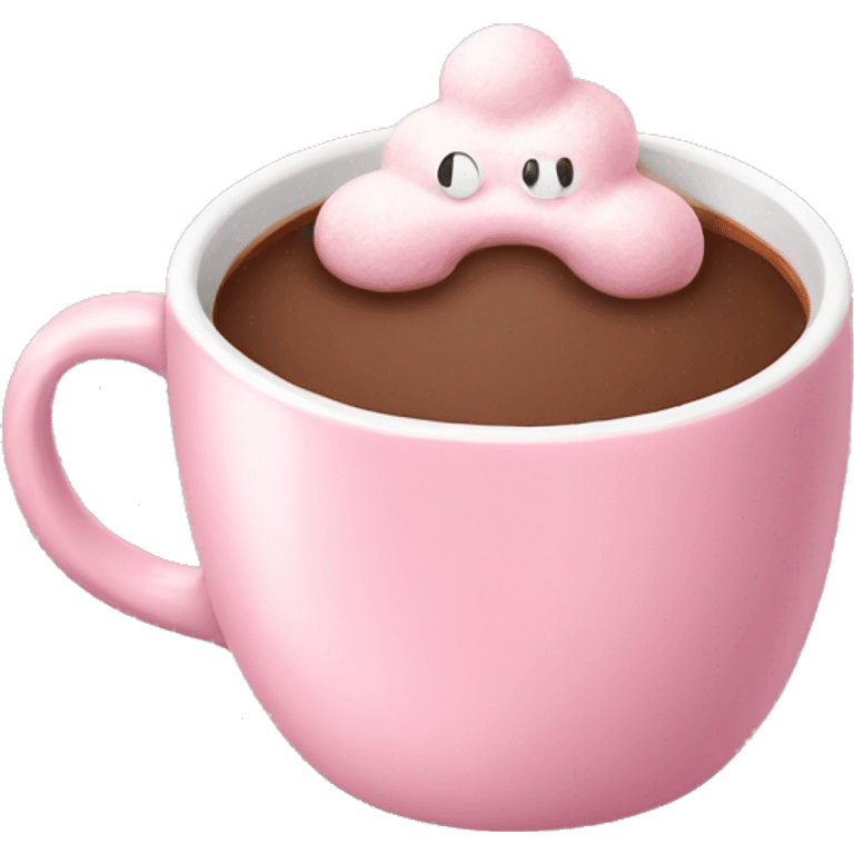 Soft pink mug with hot chocolate  emoji