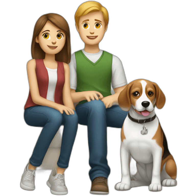 Brown hair White boy and girl and beagle Sit on couch emoji